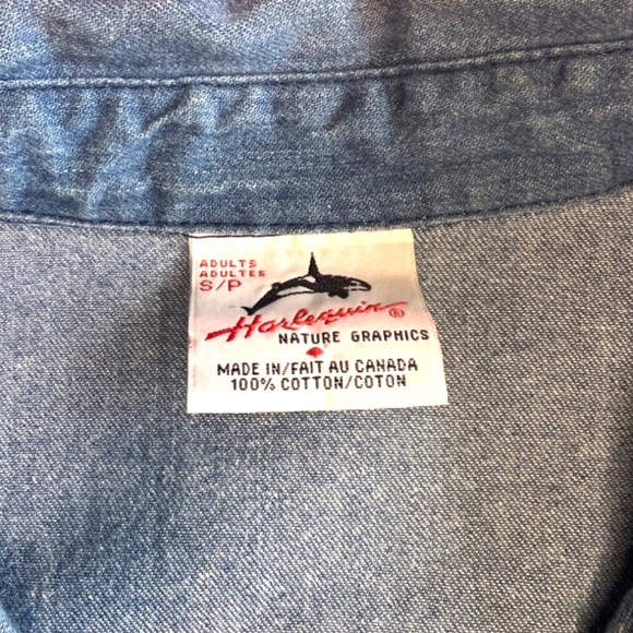 Vintage Harlequin Nature Graphics Painted Killer Whale Denim Button Up Shirt S - Picture 5 of 7